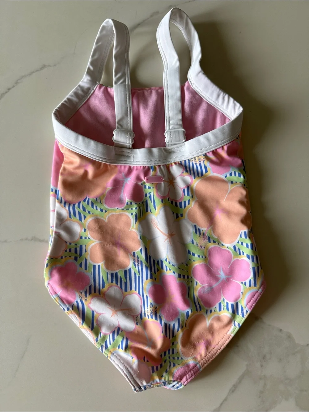 Roxy Kids Floral One-Piece Swimsuit in Pink, Peach and White